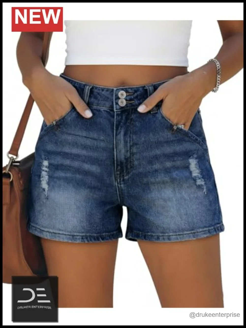 High Waisted Jean Shorts with Pockets Stretchy Denim Hot Shorts